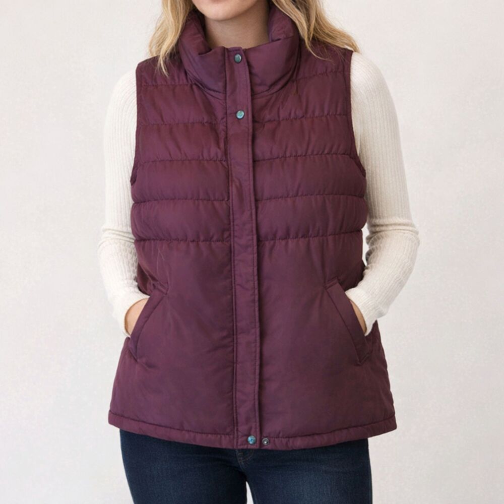 J Jill Puffer Vest Womens Medium Maroon Down Pockets Outdoor